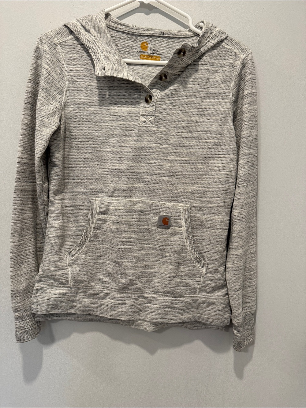Carhartt women’s Light Heather Gray Zip-Neck Hoodie Sweater